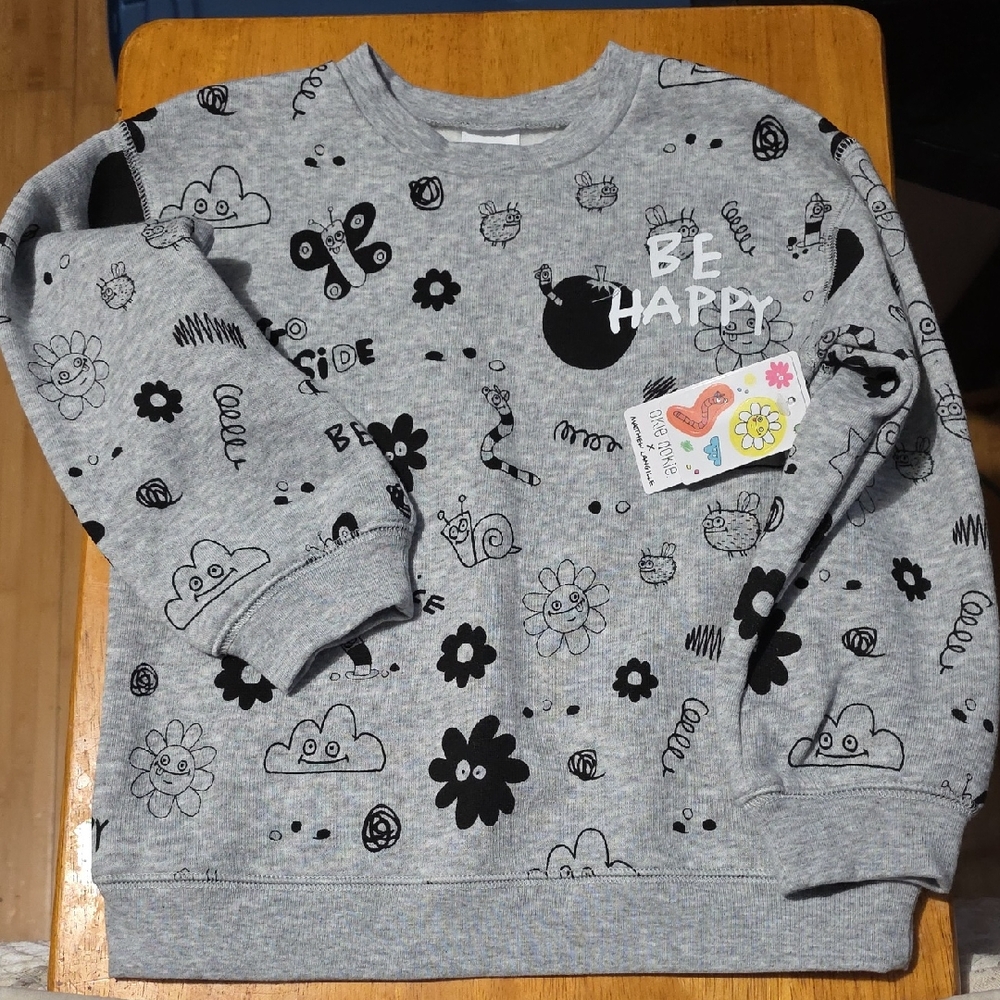 Okie Dokie Gray Sweatshirt with Black and White Prints